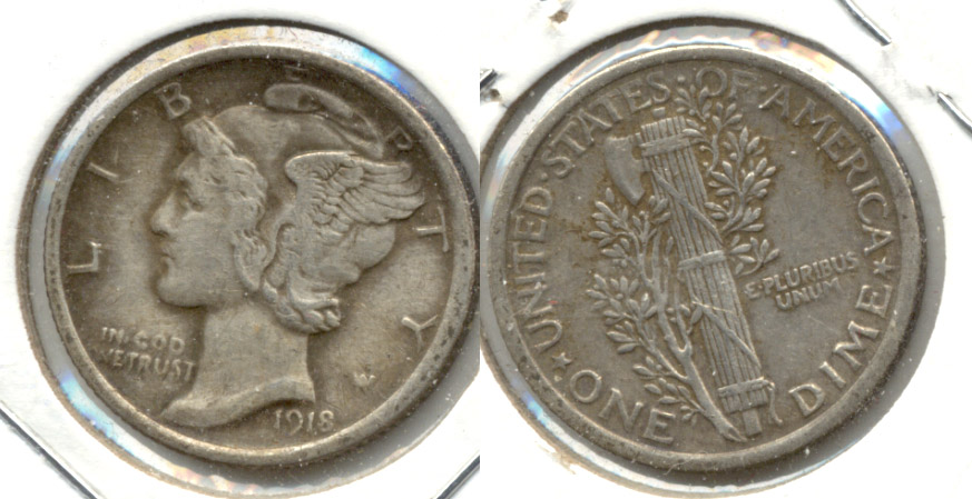 1918 Mercury Dime EF-40 d Cleaned Retoned
