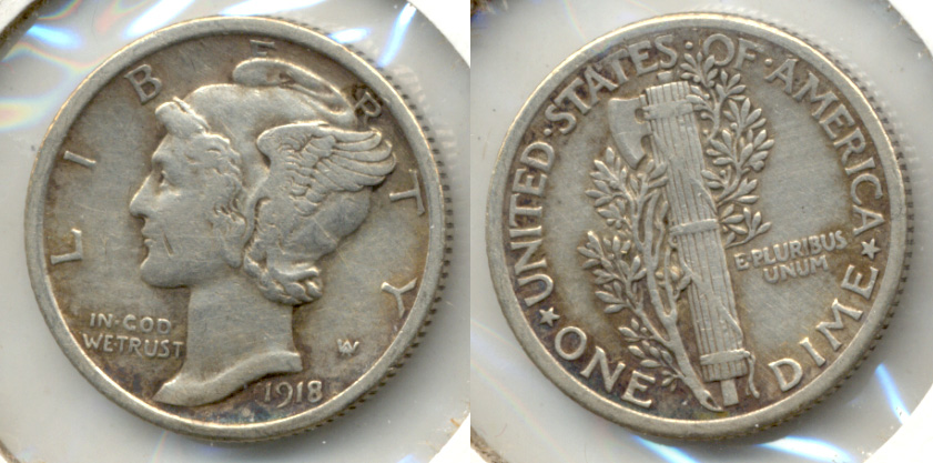 1918 Mercury Dime EF-40 f Cleaned Retoned