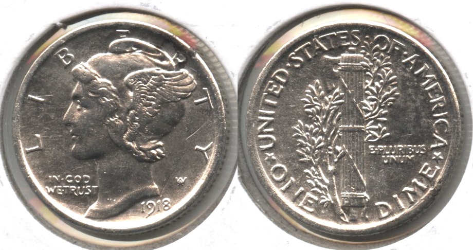 1918 Mercury Dime MS-60 Cleaned