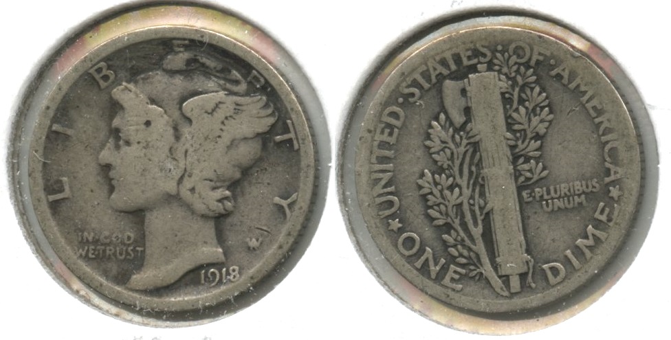 1918 Mercury Dime VG-8