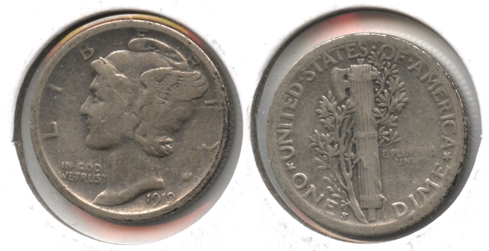 1919-S Mercury Dime Fine-12 Cleaned