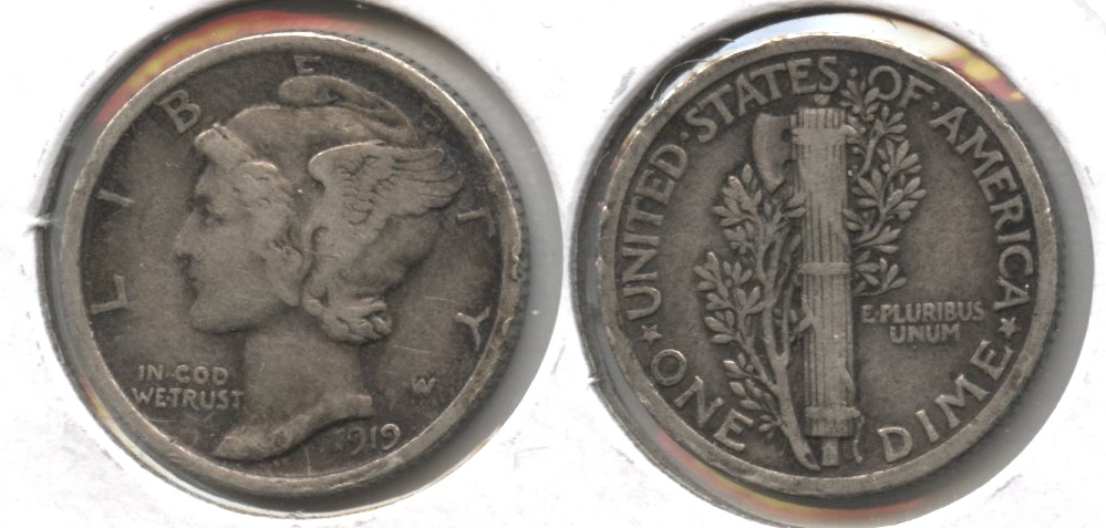 1919 Mercury Dime Fine-12 #g Rim Dings