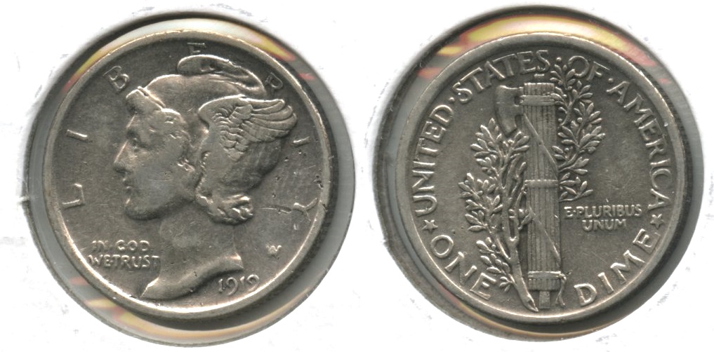 1919 Mercury Dime VF-20 #c Cleaned