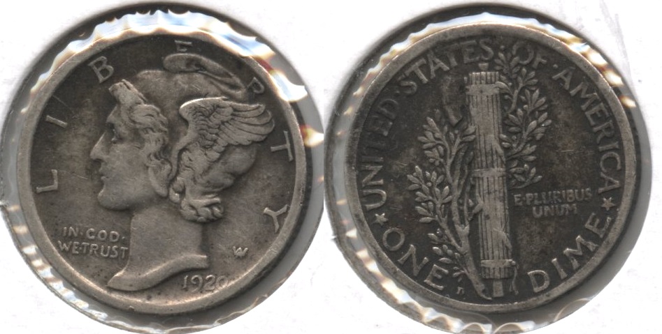 1920-D Mercury Dime VF-20 #e Bit Dark