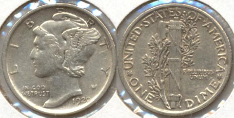 1920 Mercury Dime AU-50