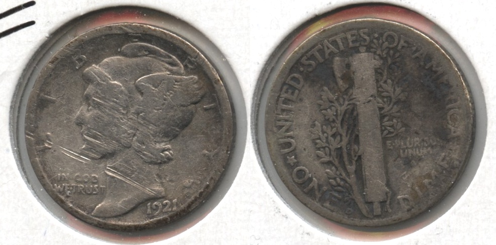 1921-D Mercury Dime Good-4 #b Obverse Scratches
