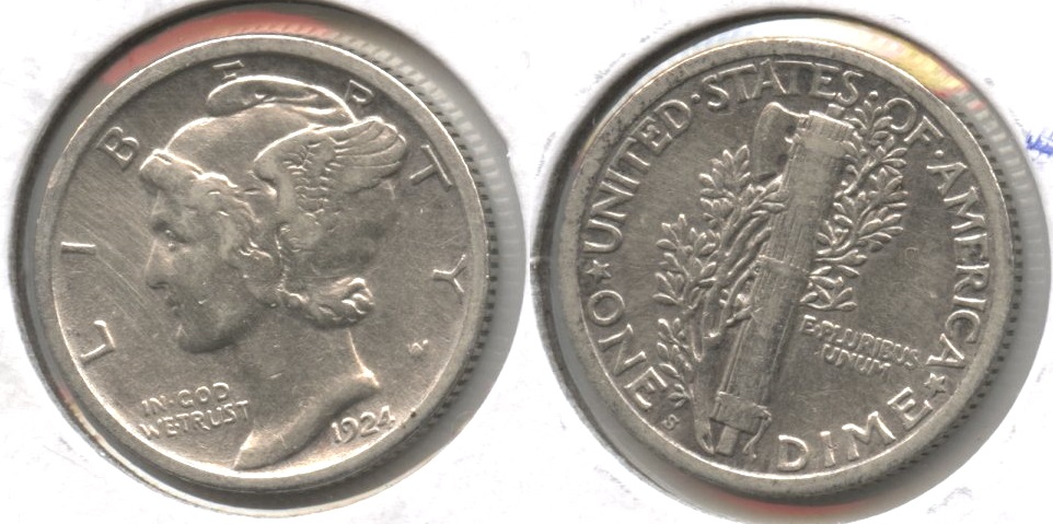 1924-S Mercury Dime Fine-12 Cleaned