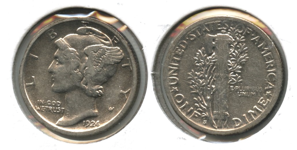 1924-S Mercury Dime Fine-12 #b Cleaned