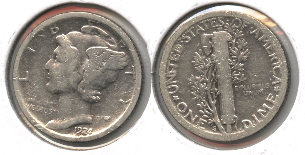 1924-S Mercury Dime VG-8 #l Cleaned