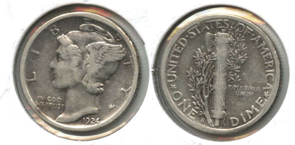 1924-S Mercury Dime VG-8 #m Cleaned