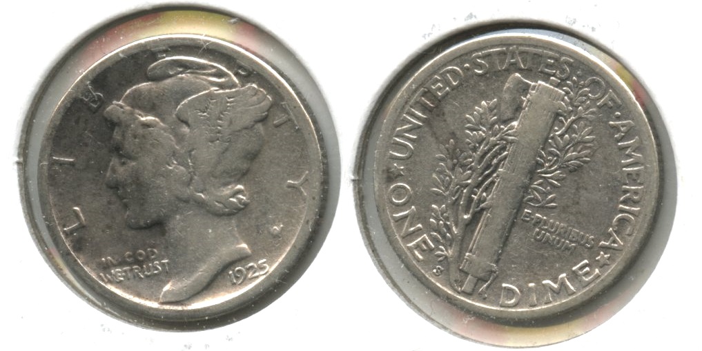 1925-S Mercury Dime Fine-12 #f Light Cleaning