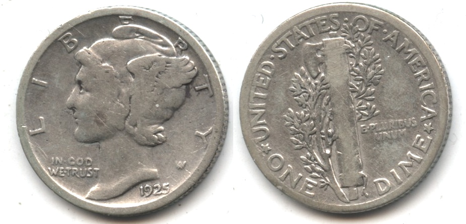 1925 Mercury Dime Good-4 #b Cleaned