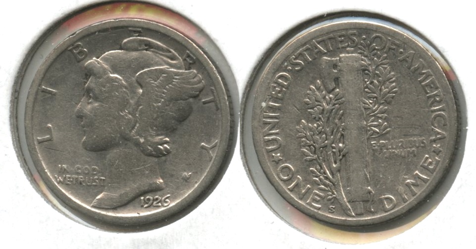 1926-S Mercury Dime Fine-12 #b Cleaned