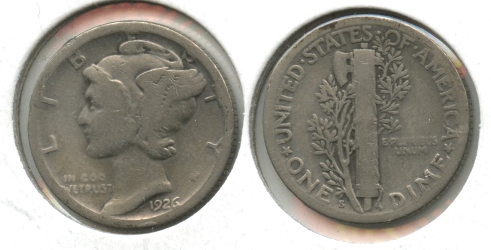 1926-S Mercury Dime VG-8 #d Cleaned