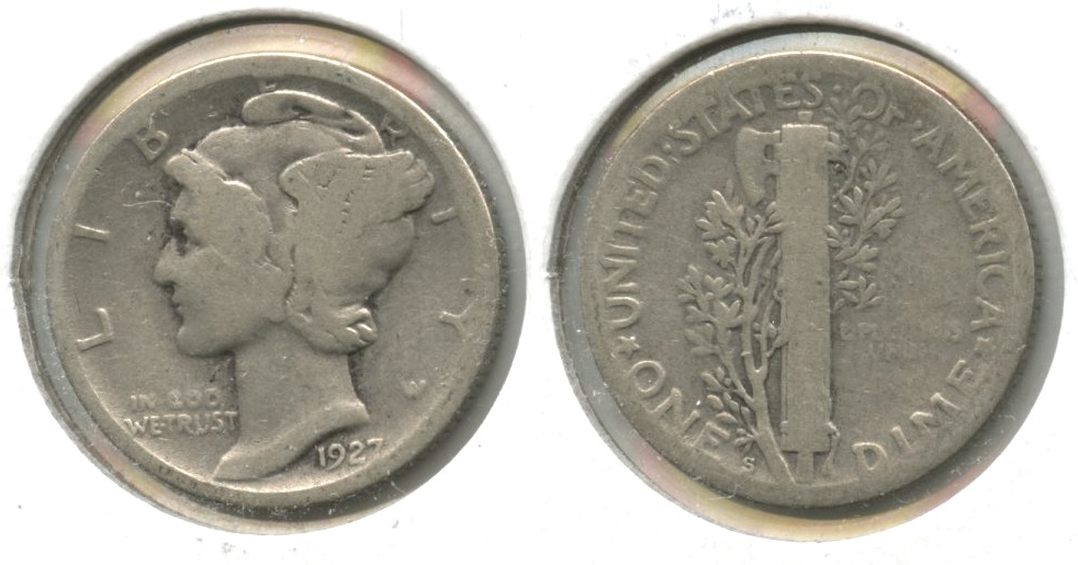 1927-S Mercury Dime Good-4 #q Cleaned