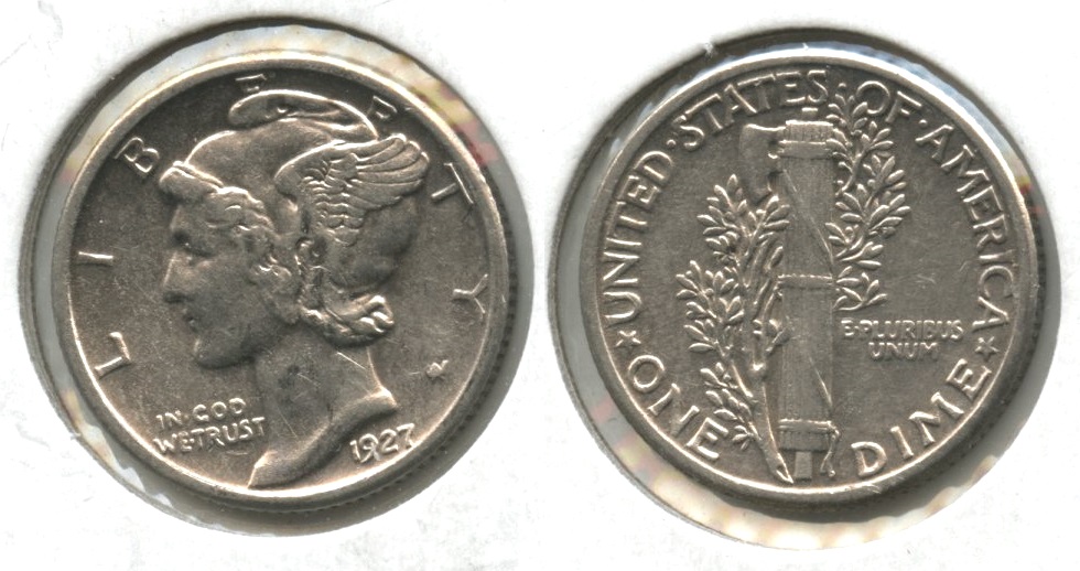 1927 Mercury Dime AU-50 Cleaned