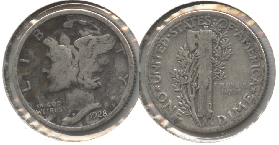 1928 Mercury Dime VG-8 Gray