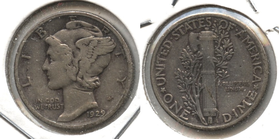 1929 Mercury Dime Fine-12 Obverse Scratch