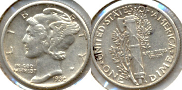 1930 Mercury Dime AU-53