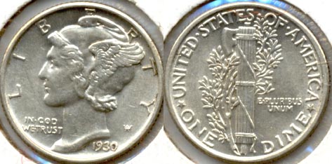 1930 Mercury Dime AU-55