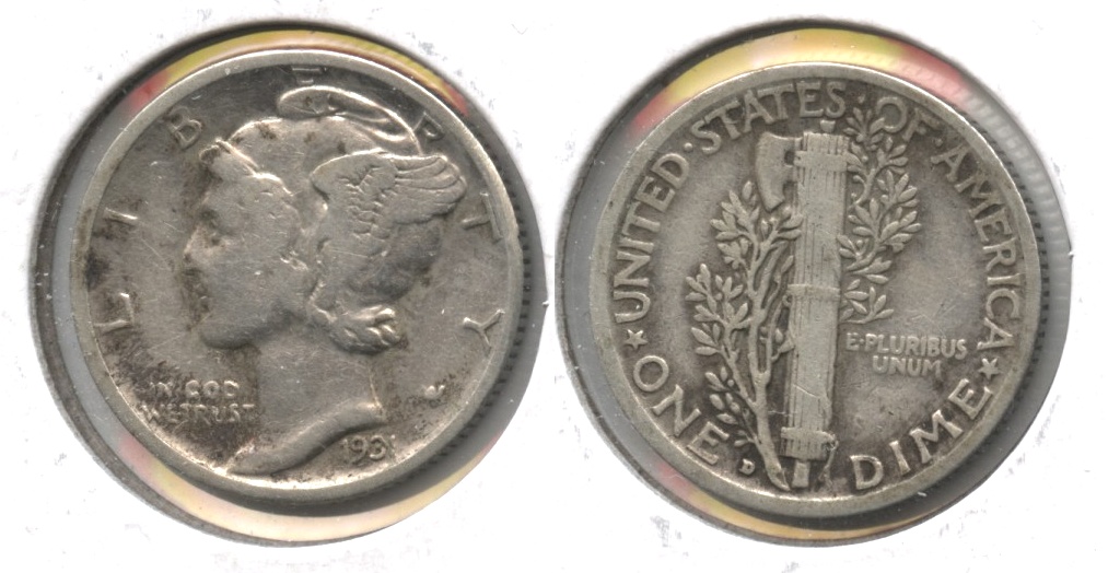 1931-D Mercury Dime Fine-12 #a Cleaned
