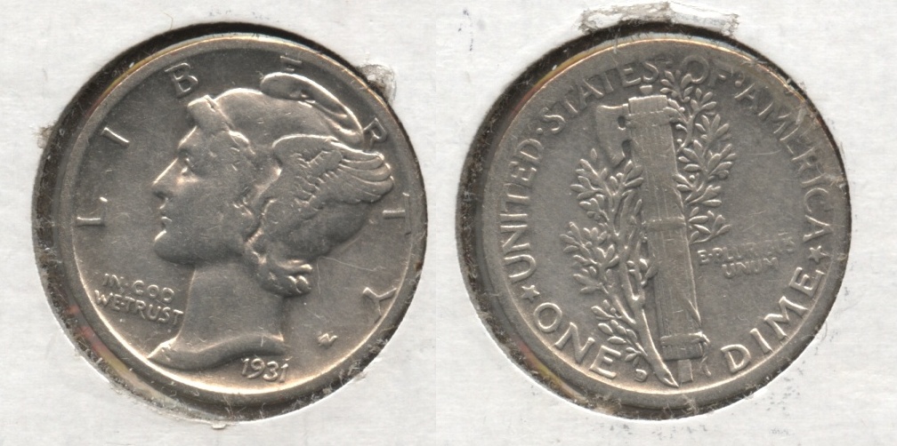 1931-D Mercury Dime Fine-12 #b Cleaned