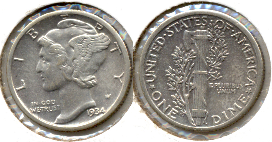 1934 Mercury Dime AU-50 b
