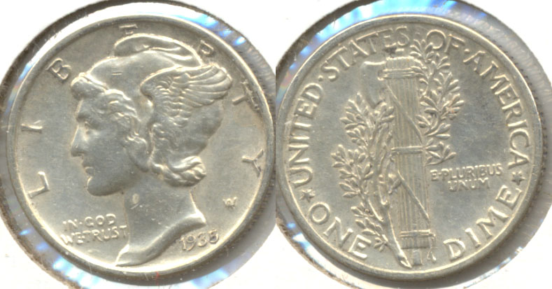 1935 Mercury Dime AU-55