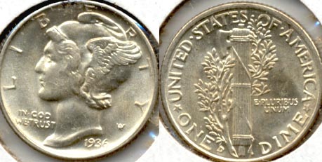 1936-D Mercury Dime MS-60