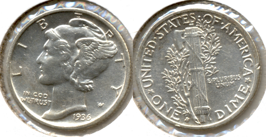 1936-S Mercury Dime AU-55 Cleaned