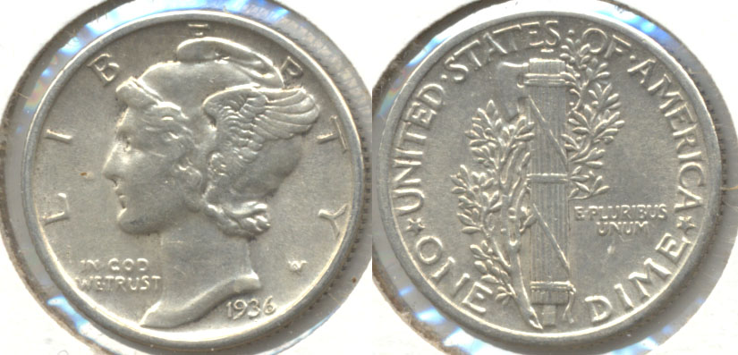 1936 Mercury Dime AU-55