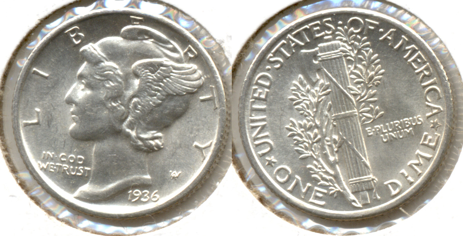 1936 Mercury Dime AU-55 b