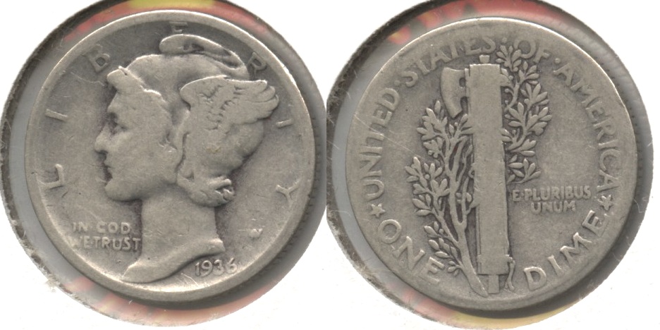 1936 Mercury Dime Good-4