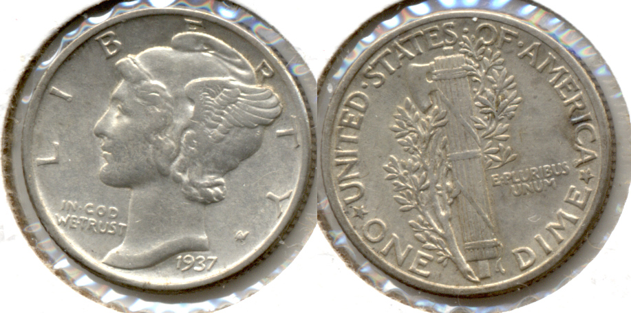 1937 Mercury Dime AU-50 d