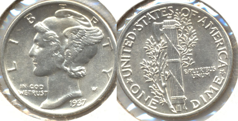 1937 Mercury Dime AU-55