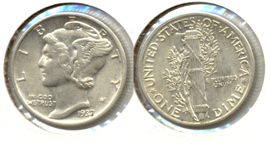 1937 Mercury Dime AU-55 f