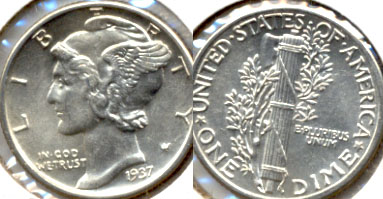 1937 Mercury Dime MS-60 e