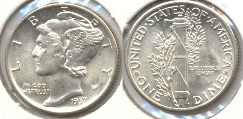 1937 Mercury Dime MS-60 j