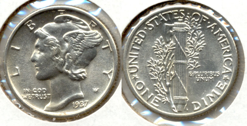 1937 Mercury Dime MS-64 Split Bands a