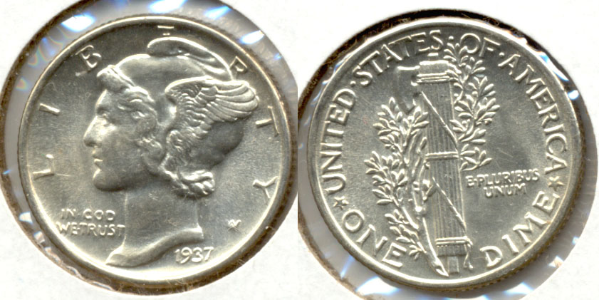 1937 Mercury Dime MS-64 Split Bands c
