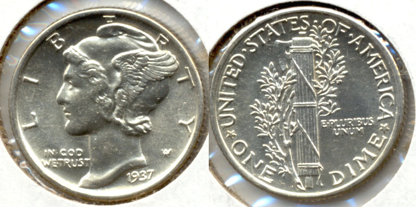 1937 Mercury Dime MS-64 Split Bands d