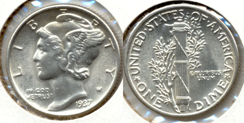 1937 Mercury Dime MS-64 Split Bands f