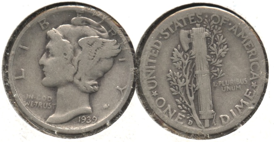 1939-D Mercury Dime VG-8