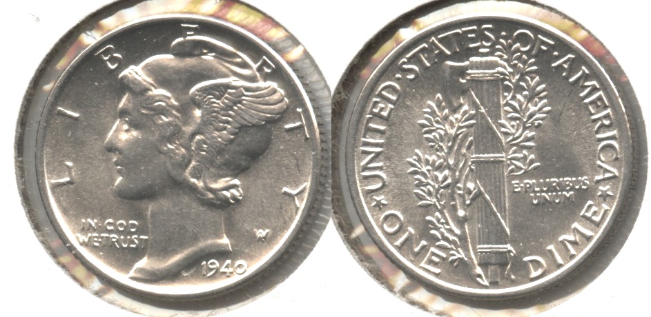 1940 Mercury Dime AU-55