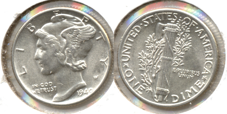 1940 Mercury Dime MS-60 f