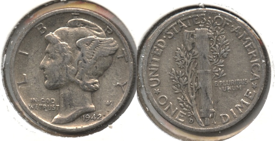 1942-D Mercury Dime Fine-15