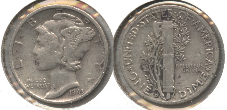 1943-D Mercury Dime Fine-12 #ae