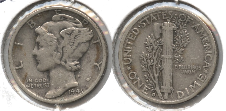 1943-D Mercury Dime Fine-12 #ak