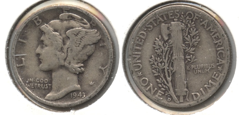 1943-D Mercury Dime Fine-12 #ar
