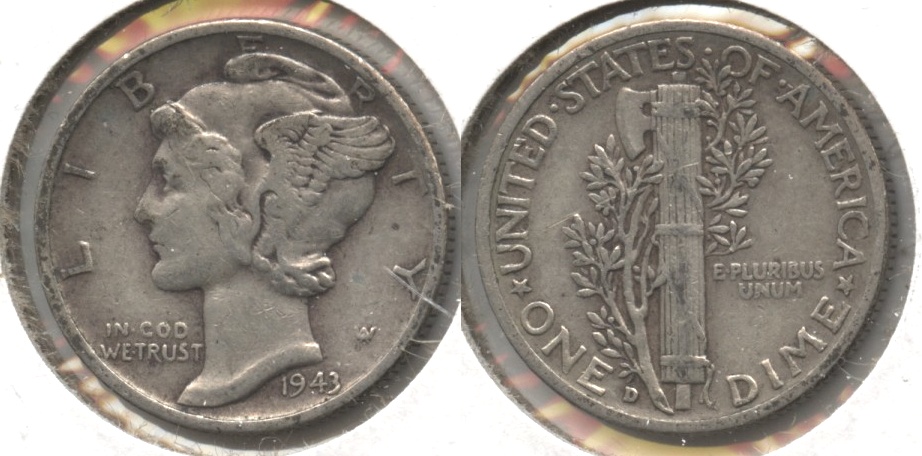 1943-D Mercury Dime Fine-12 #p